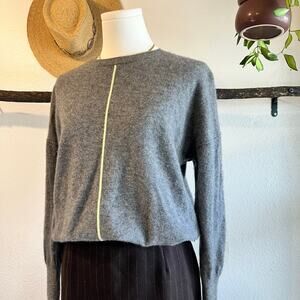 One Grey Day Front Lime Stripe Grey Cashmere Crewneck Sweater Size XS